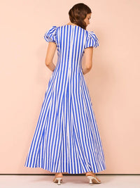 Anne - Robe femme à la mode avec manches bouffantes et rayures