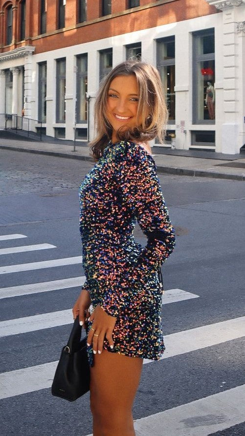 Langärmliges Mini-Paillettenkleid für Damen – Evelyn