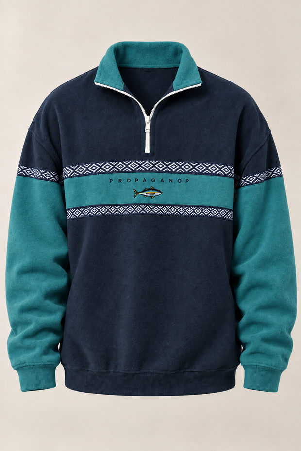 Herren-Sweatshirt mit halbem Reißverschluss und geometrischem Muster – Tavish