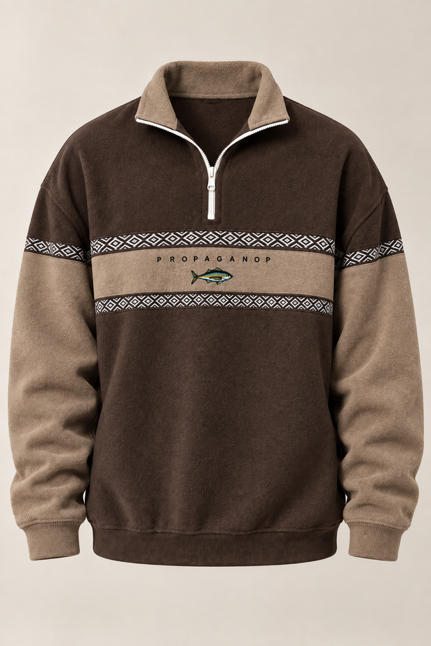 Herren-Sweatshirt mit halbem Reißverschluss und geometrischem Muster – Tavish