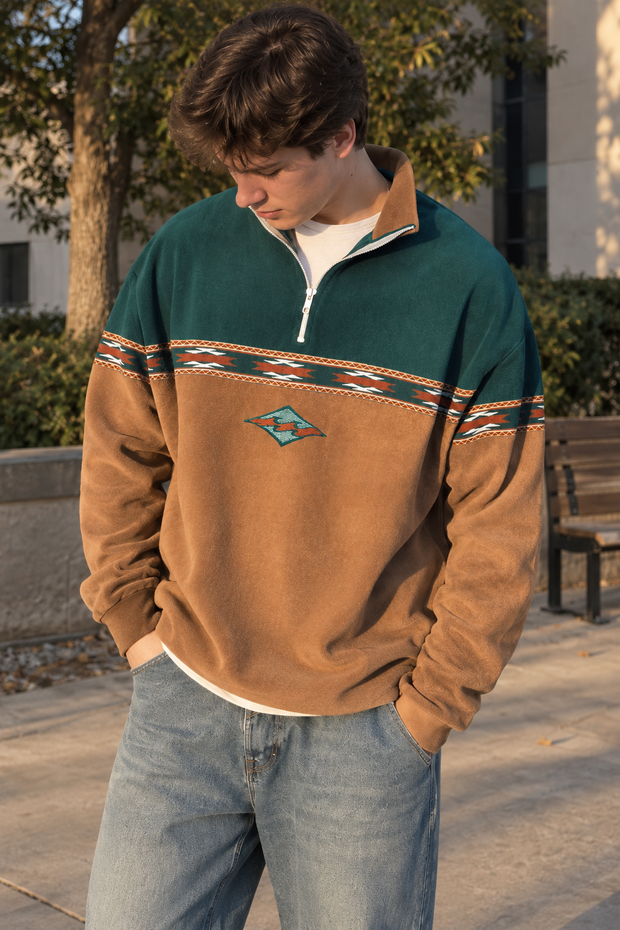 Herren-Sweatshirt mit halbem Reißverschluss und geometrischem Muster – Tavish