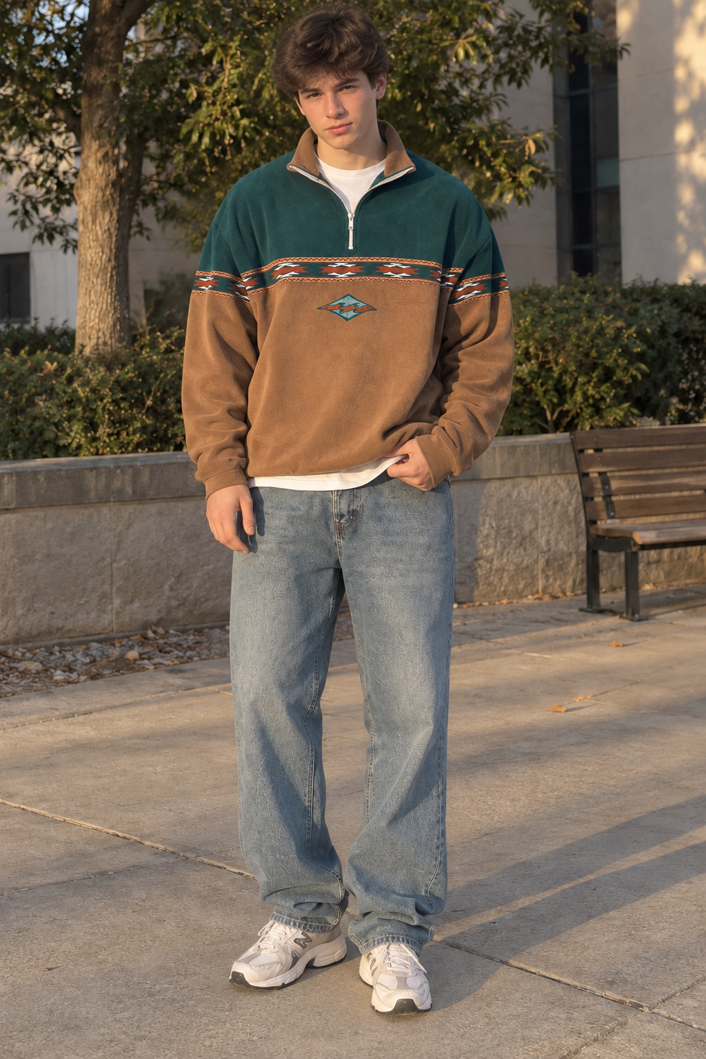 Herren-Sweatshirt mit halbem Reißverschluss und geometrischem Muster – Tavish