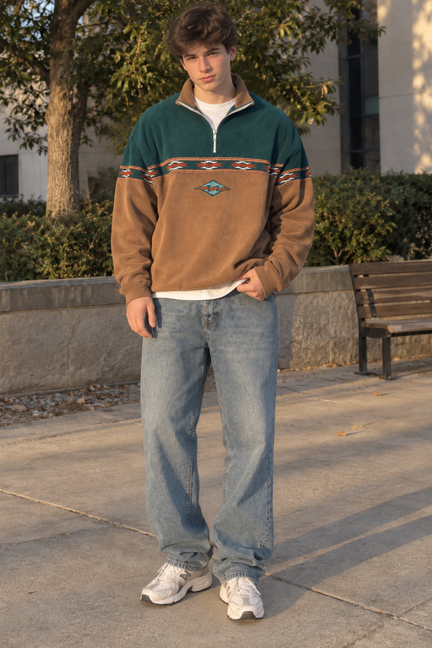 Herren-Sweatshirt mit halbem Reißverschluss und geometrischem Muster – Tavish