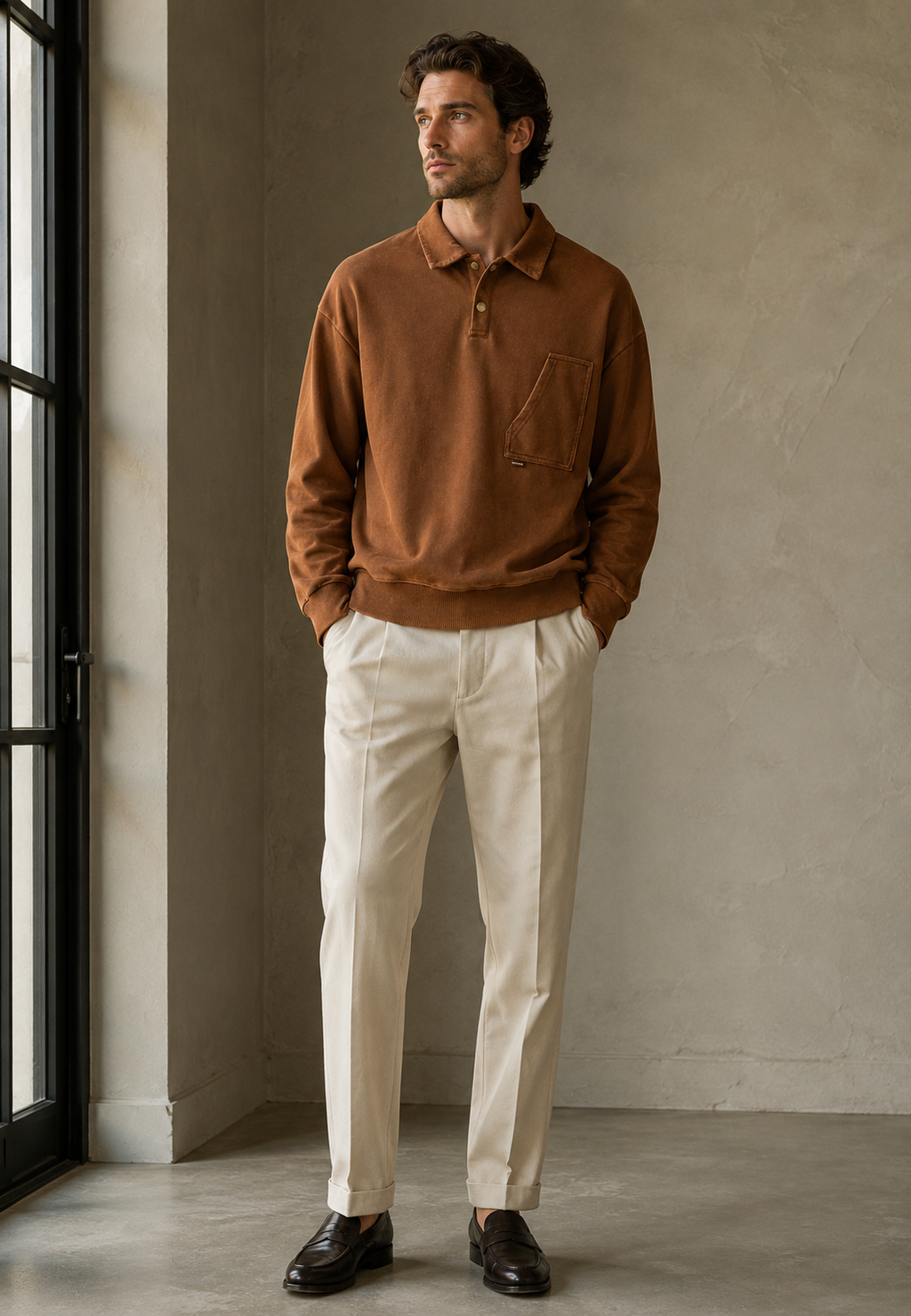 Langärmliges Polohemd mit Washed-Effekt – Dante