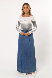 Haut en maille rayé pour femme, col bateau, manches longues - Kiersten