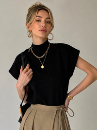Strickoberteil mit hohem Kragen und kurzen Ärmeln für Damen – Elin