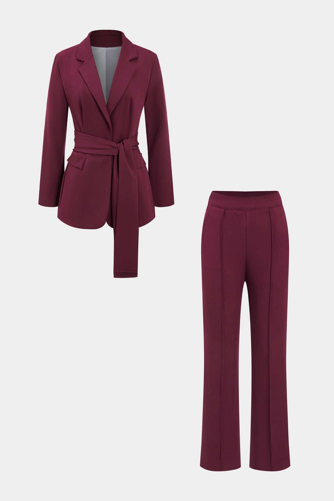 Zweiteiliges Damenkostüm mit Blazer, Gürtel und gerader Hose – Camilla