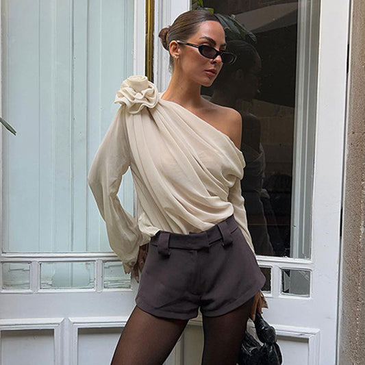 Margaret - Blouse en Chiffon Unique à Une Épaule