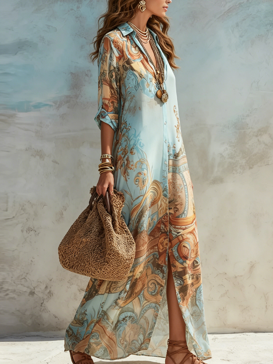 Langes Hemdkleid für Damen mit Paisley-Muster – Gloria