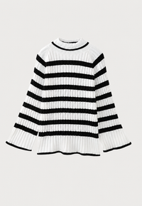 Robe courte en maille rayée, col roulé et manches larges - Raddile