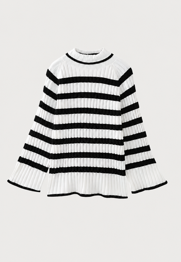 Robe courte en maille rayée, col roulé et manches larges - Raddile