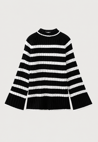 Robe courte en maille rayée, col roulé et manches larges - Raddile