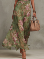 Langes Kleid mit Blumenmuster, Halter-Ausschnitt und drapierter Taille – Sophie