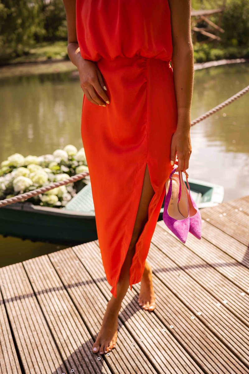 Elegantes, drapiertes Midi-Kleid mit Neckholder-Ausschnitt – Killy