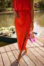 Elegantes, drapiertes Midi-Kleid mit Neckholder-Ausschnitt – Killy
