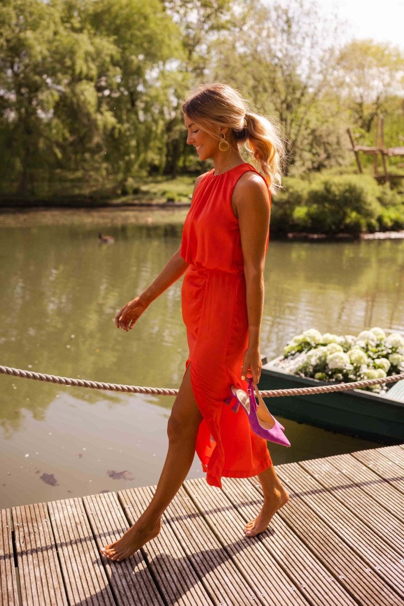 Elegantes, drapiertes Midi-Kleid mit Neckholder-Ausschnitt – Killy