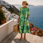 Leichtes Midi-Kleid mit Blumenmuster und kurzen Ärmeln für Damen – Elena