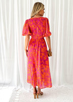 Midi-Kleid für Damen mit Blumenmuster und Puffärmeln – Katy