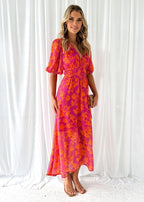 Midi-Kleid für Damen mit Blumenmuster und Puffärmeln – Katy