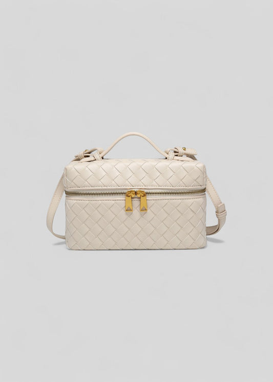 Sac tressé pour femme noir structure rigide zips dorés - Valeska
