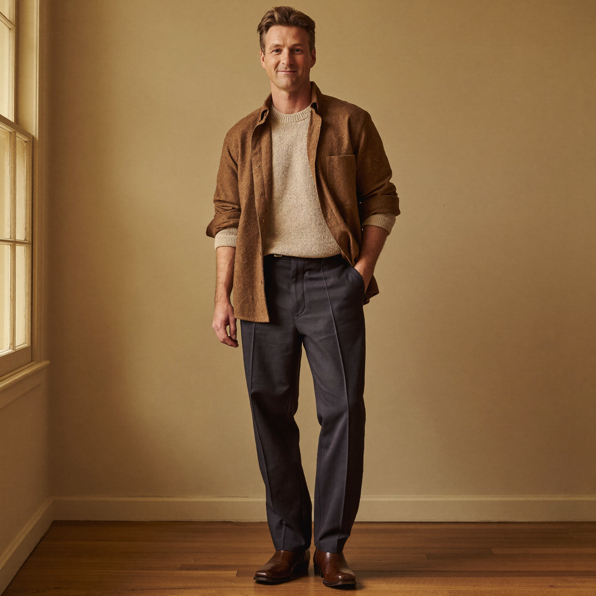 Zeffor Herren – Flanellhemd unter feinem Merinopullover